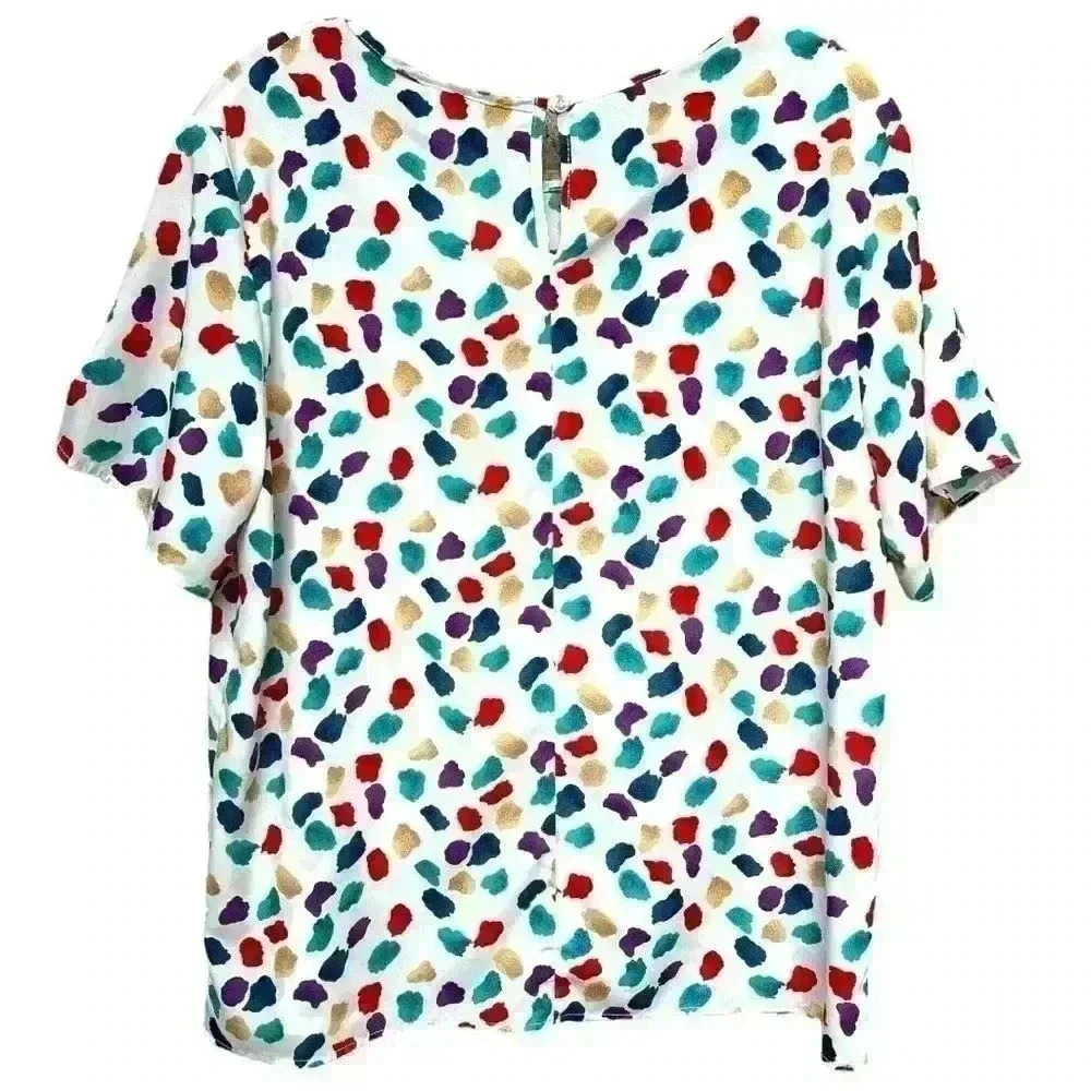 Vintage Colorful Short Sleeve Blouse with Multicolored Abstract Print Size 12 - Picture 5 of 8